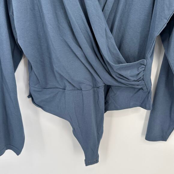 BANANA REPUBLIC NWT Slate Blue Long Sleeve Wrap Front Bodysuit // XL - Picture 8 of 12
